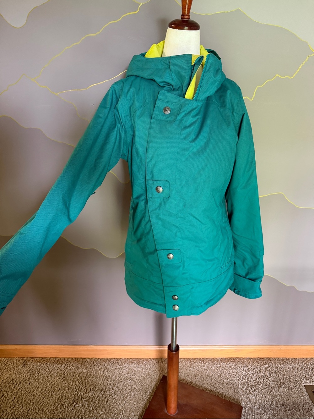 Burton Teal Kids Hooded Puffer Jacket with Yellow Lining